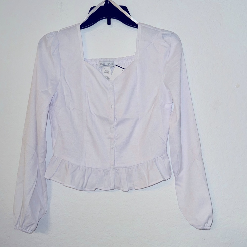 5 for $20 🌹 NWT SWEET RAIN white cotton long sleeve top XS
